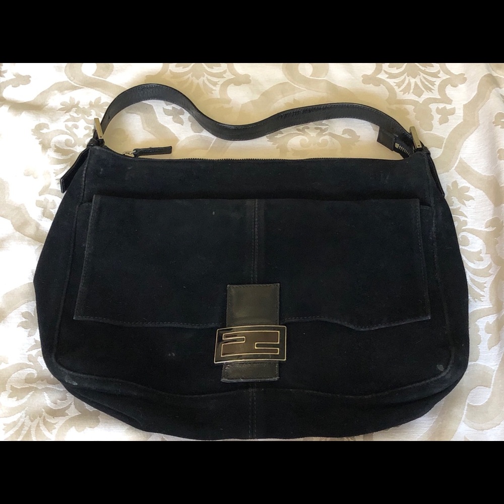 Authentic Fendi Black Swede Shoulder Purse Handbag - Picture 3 of 8